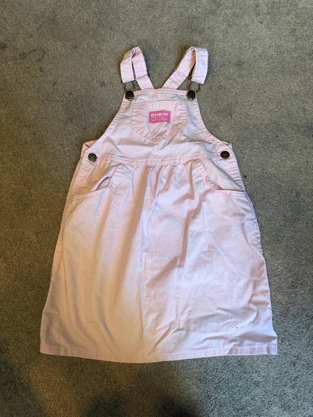 Oshkosh B”gosh Vintage Made In USA Pink Floral Overall Dress Size 6X